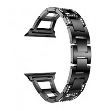 Insaneness Pure Colour Stainless Steel Crystal Strap Wrist Band Replacement for Apple Watch 1/2/3 42mm Watch Bracelet Link Ring (Black) - B07GNMJBK2